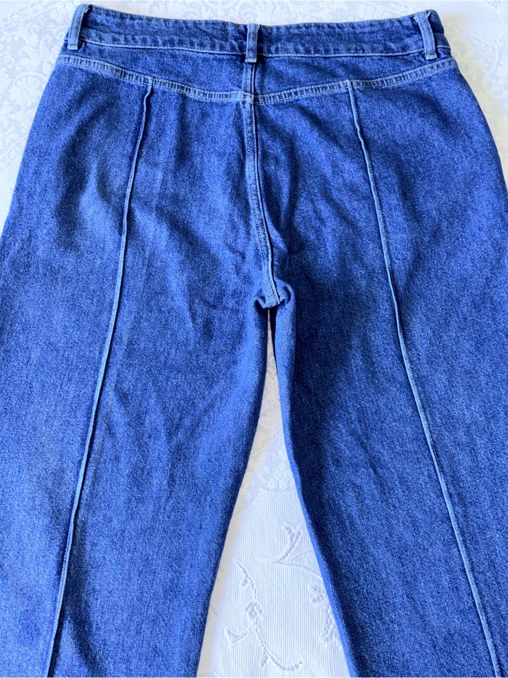 FRAME 70s Seamed Cuffed Crop Straight Leg Jeans Lago Di Como 30 medium dark blue - Picture 3 of 16